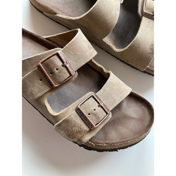 Lot of 2 BIRKENSTOCK Arizona Brown Oiled Leather Strappy Sandals Slides, Size 44 - Picture 11 of 16